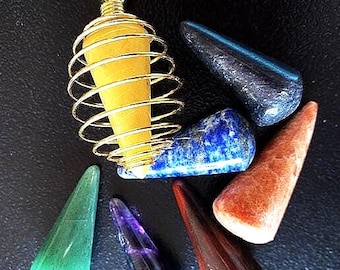 GOLDEN CAGE PENDULUM with Chakra Crystals to insert to use
