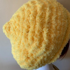 YELLOW Hand-Knitted BERET HAT Chenille Soft and Warm image 5