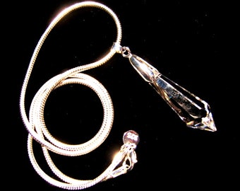 QUARTZ CLEAR CRYSTAL Pendant and Silver Chain Necklace