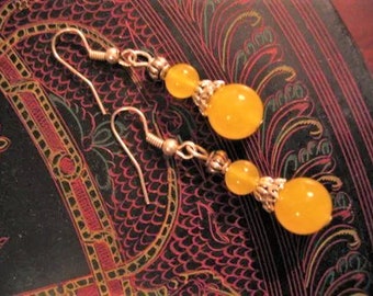 YELLOW JADE and STERLING Silver Drop Earrings