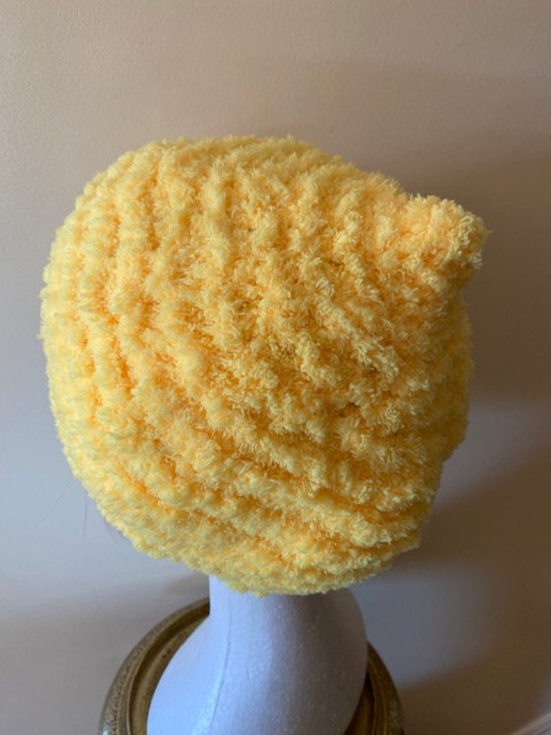 YELLOW Hand-Knitted BERET HAT Chenille Soft and Warm image 6