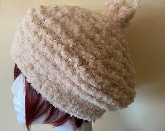 BEIGE Hand Knitted HAT WARM and Soft Pull On Style