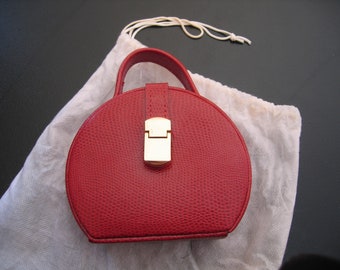 RED LEATHER Jewelry Mini CASE for Travel or Home Storage