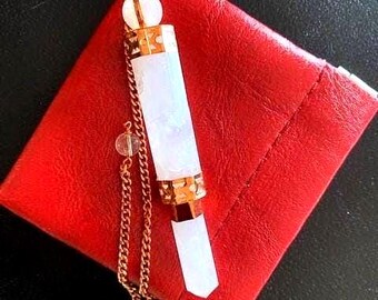 ROSE QUARTZ and COPPER Pencil Large Pendulum