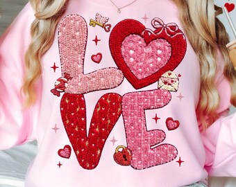 Faux Yarn Crochet Love Valentines Day PNG, Latch Hook Yarn Heart Sublimation Designs, Coquette Retro Valentine Shirt PNG, Valentines Png