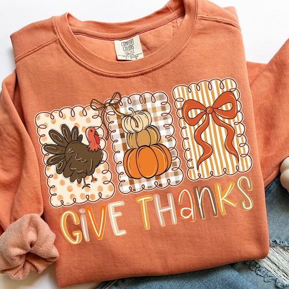 Coquette Give Thanks PNG Thanksgiving Hand Drawn Doodle Whimsical Three Frames Bow Preppy Brush Stroke Fall Retro Trendy Sublimation 2025