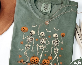 Dancing Skeleton Shirt, Halloween Shirt For Women, Skeleton Tee, Spooky Season Shirt, Halloween Gift, Pumpkin Shirt, Vintage Halloween Tee