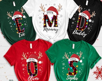 Personalized Family Christmas Shirts 2026, Custom Name Initial Christmas Shirt, Matching Family Christmas Tee, Plaid Monogram Xmas