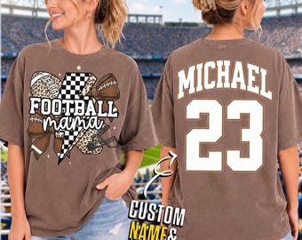 Football Mama Shirt, Custom Football Mom Tee, Personalized Name Number Shirt, Leopard Checkered Football Shirt, Game Day Mom Gift