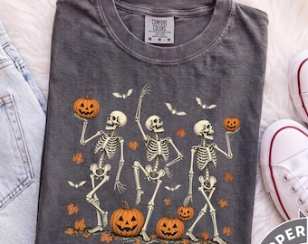 Halloween Shirt For Women, Skeleton Shirt, Spooky Season Shirt, Jack O Lantern Tee, Retro Halloween Shirt, Halloween Gift, Fall Pumpkin Tee