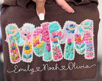 Bright Patchwork Floral Mama Png Bundle, Grandma Core Png, Faux Embroidered Mom Shirt Design, Mama Png, Quilt Patchwork Png, Cottagecore