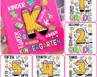 Paquete PNG de regreso a clases, diseño de camiseta para el primer día de clases de un maestro preppy, camiseta de regreso a clases para niños y maestros, preescolar de 1.º, 2.º, 3.º y 4.º grado