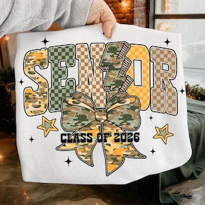 Camo Senior 2026 PNG, Coquette Class of 2026 Sublimation Png, Leopard Lightning Bolt Graduation Design, Preppy Girly Senior Bow Shirt Png