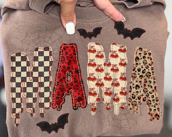 Mama Halloween PNG, Halloween Leopard Png, Fall Halloween Sublimation Design, Checkered Halloween Mama Shirt PNG, Retro Halloween Shirt Png