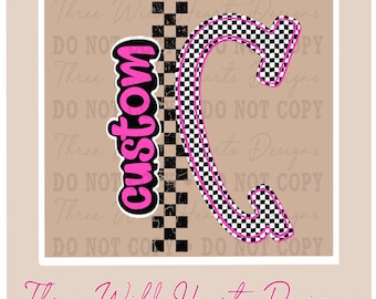 Retro Checkered Letter PNG: Customizable School Mascot Design (Digital Download)