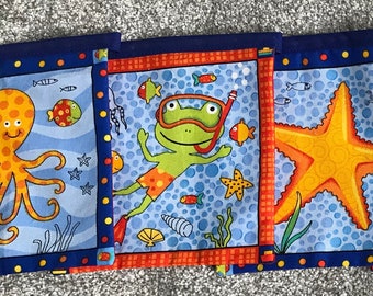 Sea Fish Bunting Octopus Ship Blue Crab Frog Red OrangeYellow Banner 7 Square Flags