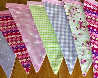 Girl Bunting Lilac Green Pink Banner 10 Large Flags over 6ft Length