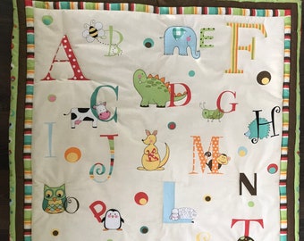 Alphabet Animal Quilted Wall Hanging Cream Brown Green