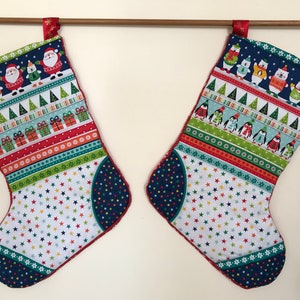 Christmas Stocking Quilted Santa, Stars, Presents and Trees image 4