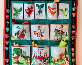 Dragon Room Tidy Quilted Pockets Knight Boy Castle Wall Hanging
