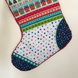 Christmas Stocking Quilted Santa, Stars, Presents and Trees image 3