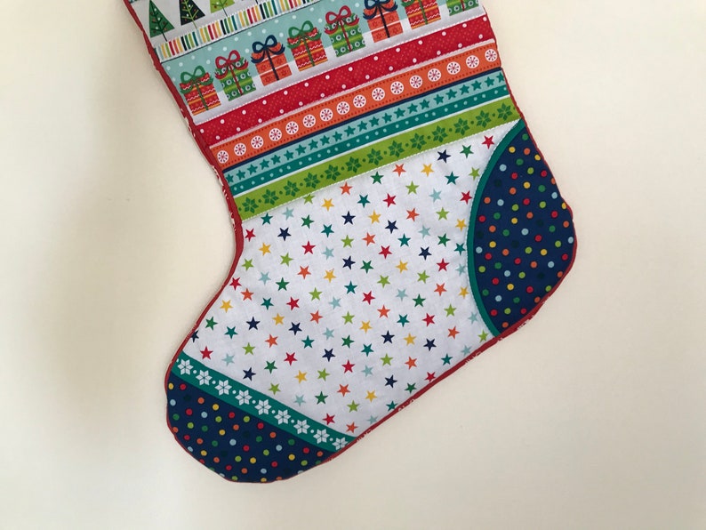 Christmas Stocking Quilted Santa, Stars, Presents and Trees image 3