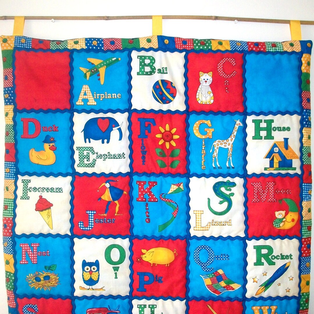 Alphabet Quilted Wall Hanging Large Decor Red Blue White Etsy