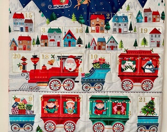 Advent Calendar with Pockets Quilted Santa Train North Pole Elves