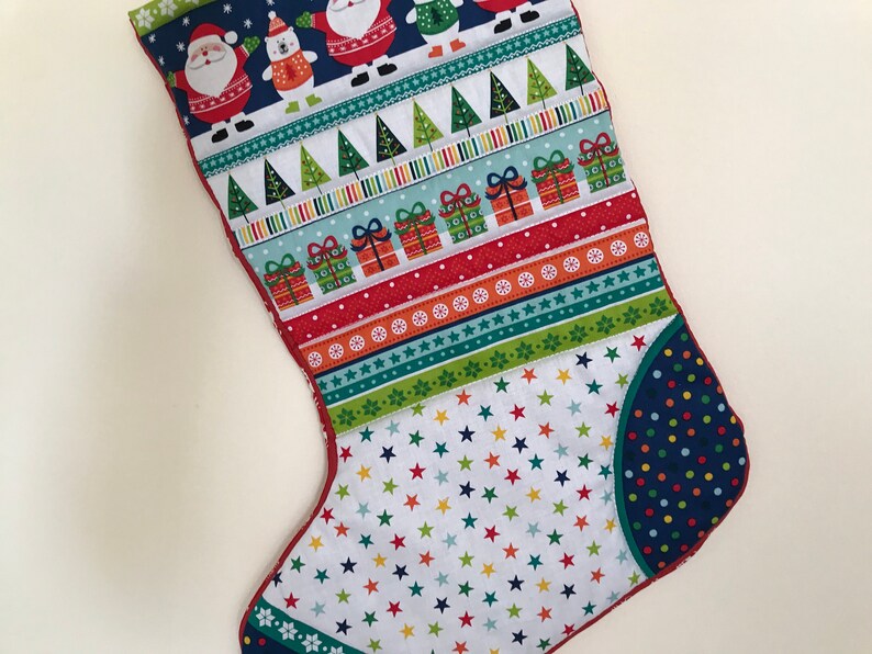 Christmas Stocking Quilted Santa, Stars, Presents and Trees image 2