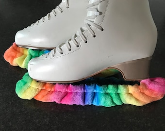 Ice Skate Soakers Figure Skate Blade Protector Rainbow Ombre Fleece