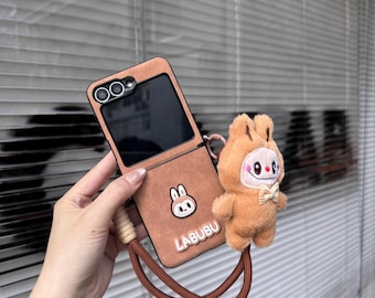 Lovely Case for Samsung Galaxy Z Flip 7, ZFlip 6 and 5, with Strap and Doll