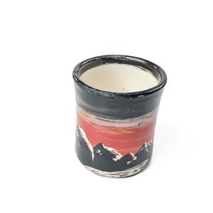 One of a Kind Ceramic Mountain Sunset Hand Painted and Carved Mug