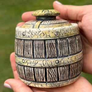 One of a Kind Ceramic Powder Keg Barrel Lidded Pot