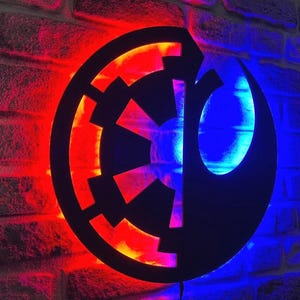 Rebel vs Empire LED Sign, Illuminated Galactic Symbol Wall Art for Game Room Office Bedroom or Studio, Sci-Fi Fan Gift Idea