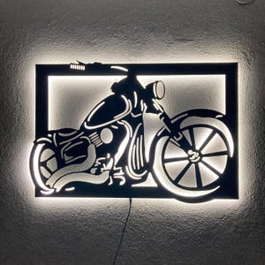 Custom Motorcycle LED Sign, Illuminated Bike Silhouette Wall Art for Garage Office Studio or Man Cave, Biker Gift Idea