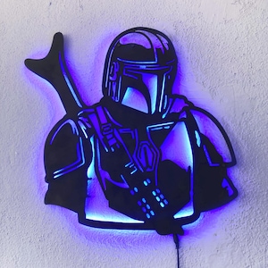 Mandalorian LED Sign with Backlight | Mandalorian Wall Art for Game Room, Bedroom, Man Cave | Illuminated Gift for Sci Fi Fans
