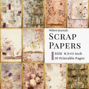 Pagine di diario di carta pressata, fogli di carta Shabby Chic con fiori di campo, carte da scrapbooking, pagine di supporto vintage, set di carta per scrapbooking stampabile da 10 pagine