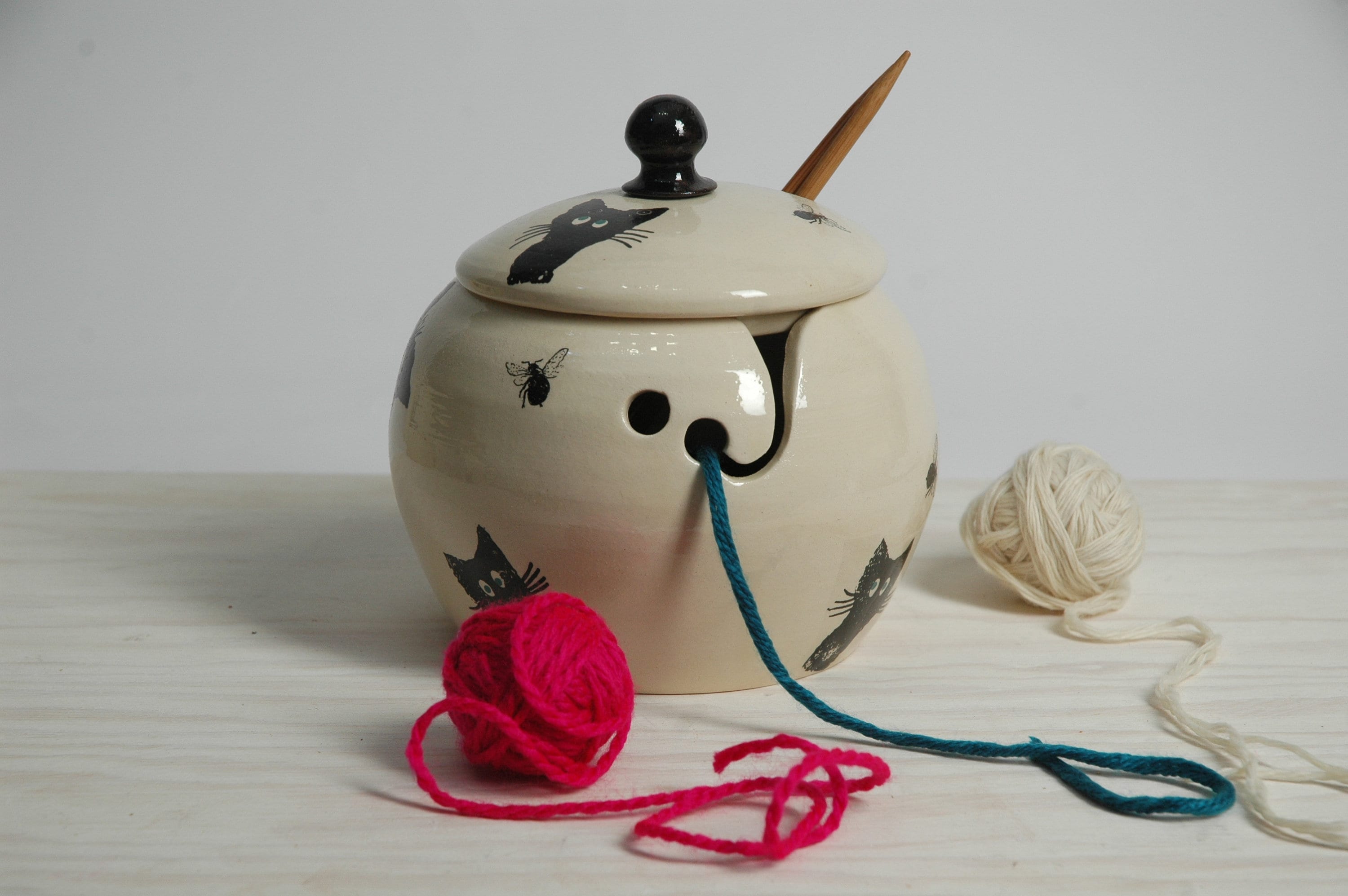 Lidded Ceramic Knitting Bowl cat Yarn Bowl funny yarn bowl Etsy