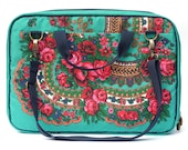 Laptop Bag, Fabric Laptop bag, 15 inch laptop bag, Turquoise laptop bag, Floral laptop bag