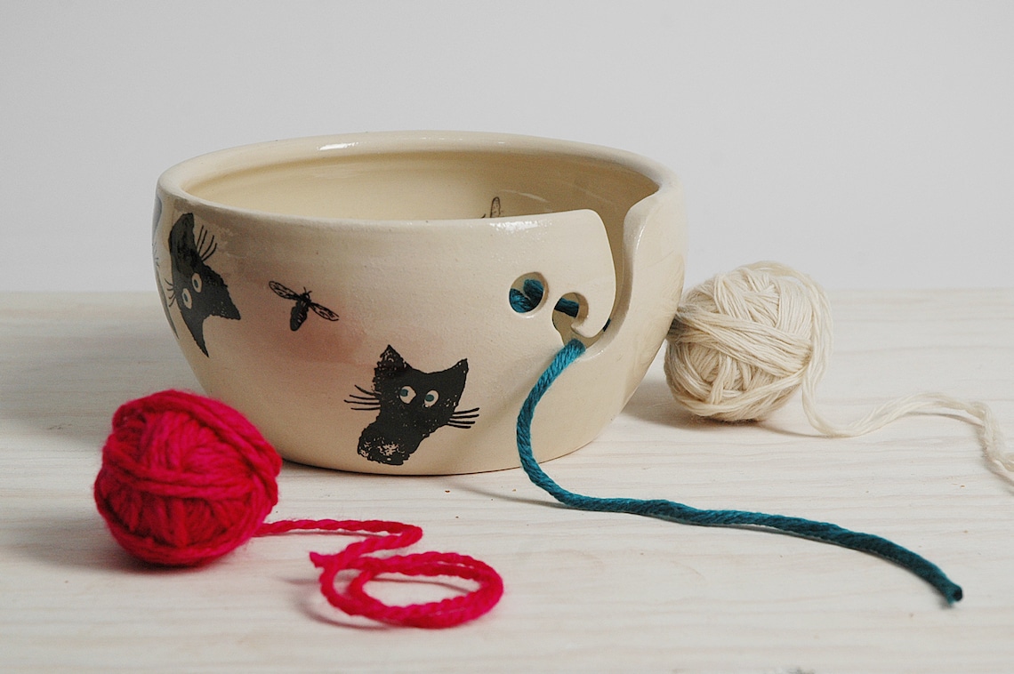 Cat Knitting Bowl cat Yarn Bowl funny yarn bowl black cats Etsy