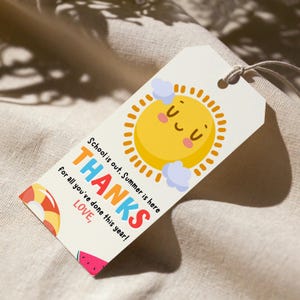 Editable Teacher Appreciation Tag End of School Teacher Tag Gift Summer Sunshine Thank You Tag Schools Out Summer End of Year Canva Template
