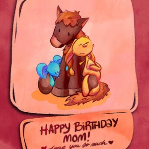 Biglietto di auguri per la mamma / Download digitale / Biglietto di auguri illustrato / Regalo di compleanno per la mamma / Design originale stampabile / Disegno di un simpatico animale