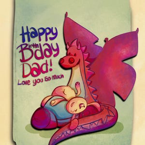 Biglietto di auguri per il compleanno del papà / Download digitale / Biglietto di auguri illustrato / Regalo di compleanno per il papà / Design originale stampabile / Disegno di un simpatico animale