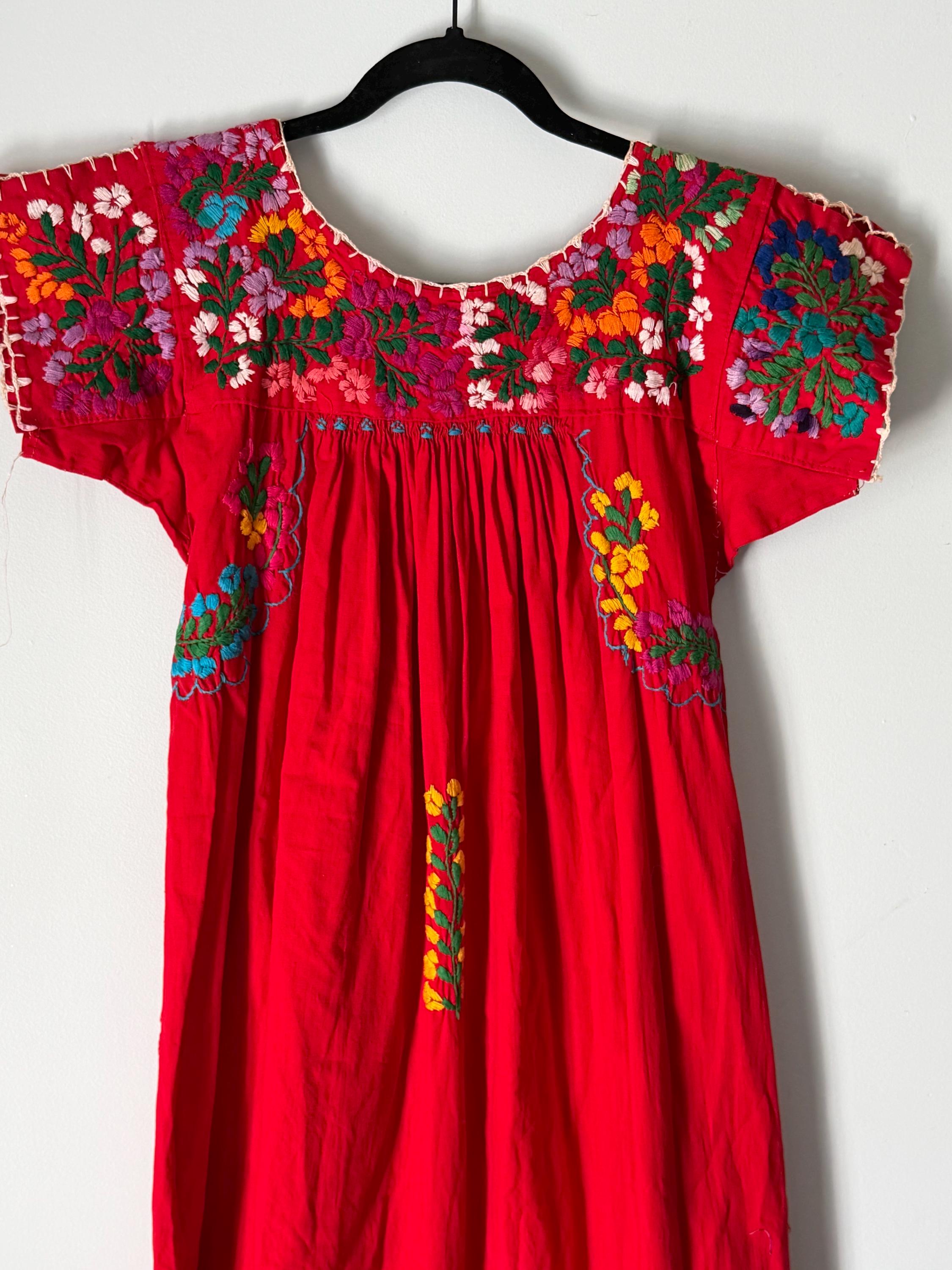 Embroidered Red Mexican Dress - Etsy