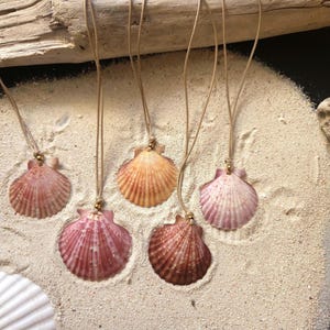 Collana con conchiglia di capesante in cordino di pelle, collana fatta a mano con conchiglie naturali, gioielli da spiaggia boho, collana regolabile, regalo per gli amanti dell'oceano