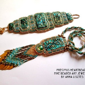 Sparkling Spirals Bead Embroidery Set KIT DIY limited edition Turquoise Teal Gold Bracelet+Necklace