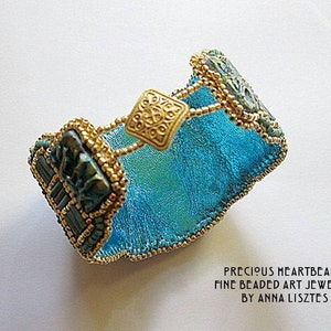 Sparkling Spirals Bead Embroidery Bracelet Cuff KIT DIY limited edition Turquoise Teal Gold image 4