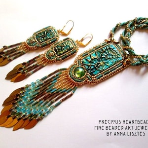 Sparkling Spirals Bead Embroidery Set KIT DIY limited edition Turquoise Teal Gold Necklace+Earrings