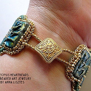 Sparkling Spirals Bead Embroidery Bracelet Cuff KIT DIY limited edition Turquoise Teal Gold image 7