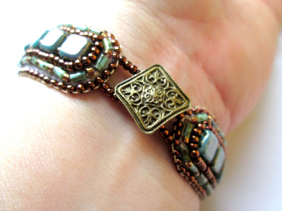 KIT DIY Bead Embroidery Bracelet KIT limited Edition Turquoise antique